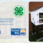 An infographic featuring the Library's Little Free Food Pantry and its sponsors: United Way, Illinois Extension, 4H, and SSM Health.