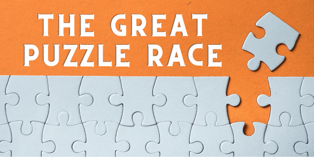 A banner featuring a blank puzzle with a piece pulled away from the rest and the words "The Great Puzzle Race".